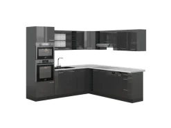 Vicco R-Line Eckküche Anthrazit Hochglanz/Anthrazit 237 x 247 cm AP Marmor ohne E-Geräte