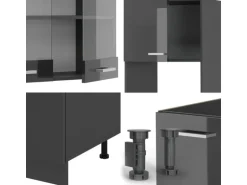 Vicco R-Line Eckküche Anthrazit Hochglanz/Anthrazit 237 x 247 cm AP Marmor ohne E-Geräte