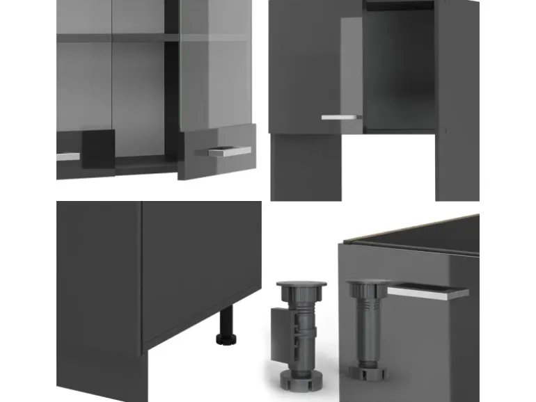 Vicco R-Line Eckküche Anthrazit Hochglanz/Anthrazit 237 x 247 cm AP Marmor ohne E-Geräte