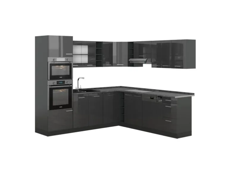 Vicco R-Line Eckküche Anthrazit Hochglanz/Anthrazit 237 x 247 cm AP Anthrazit ohne E-Geräte