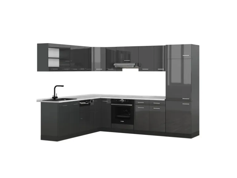 Vicco R-Line Eckküche Anthrazit Hochglanz/Anthrazit 227 x 287 cm AP Marmor ohne E-Geräte