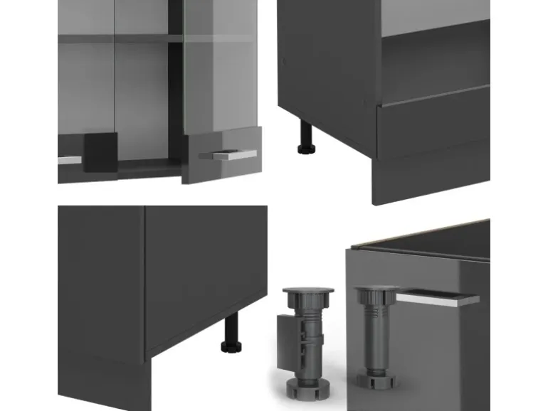 Vicco R-Line Eckküche Anthrazit Hochglanz/Anthrazit 227 x 287 cm AP Marmor ohne E-Geräte