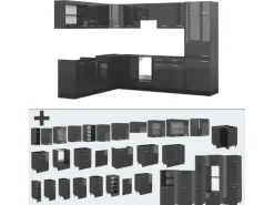 Vicco R-Line Eckküche Anthrazit Hochglanz/Anthrazit 227 x 287 cm AP Marmor ohne E-Geräte