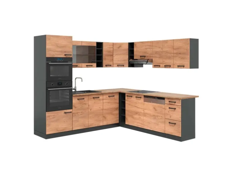 Vicco R-Line Eckküche Anthrazit/Goldkraft Eiche 237 x 247 cm AP Eiche ohne E-Geräte