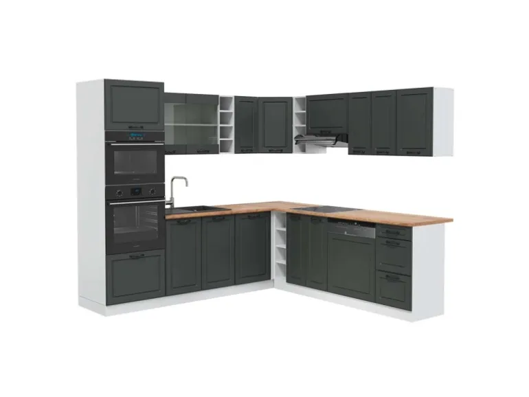 Vicco R-Line Eckküche Anthrazit Landhaus/Weiß 237 x 247 cm AP Eiche ohne E-Geräte
