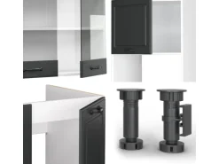 Vicco R-Line Eckküche Anthrazit Landhaus/Weiß 237 x 247 cm AP Eiche ohne E-Geräte