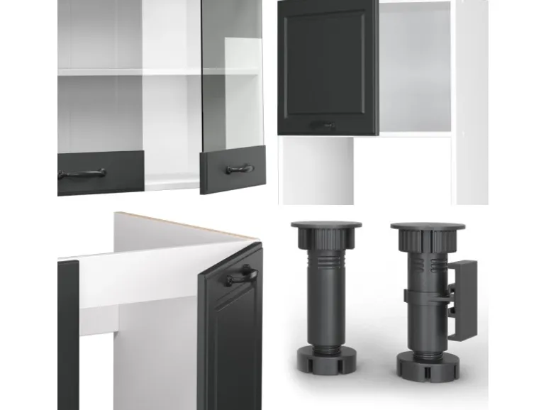 Vicco R-Line Eckküche Anthrazit Landhaus/Weiß 237 x 247 cm AP Eiche ohne E-Geräte