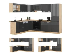 Vicco R-Line Eckküche Anthrazit Hochglanz/Goldkraft Eiche 227 x 287 cm ohne Arbeitsplatte ohne E-Geräte