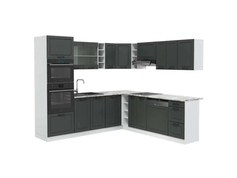 Vicco R-Line Eckküche Anthrazit Landhaus/Weiß 237 x 60 cm AP Marmor ohne E-Geräte