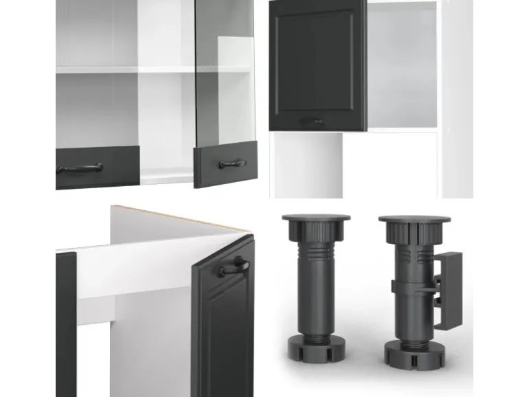 Vicco R-Line Eckküche Anthrazit Landhaus/Weiß 237 x 60 cm AP Marmor ohne E-Geräte