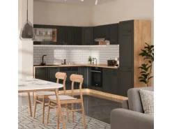 Vicco R-Line Eckküche Anthrazit Landhaus/Goldkraft Eiche 227 x 287 cm AP Eiche ohne E-Geräte