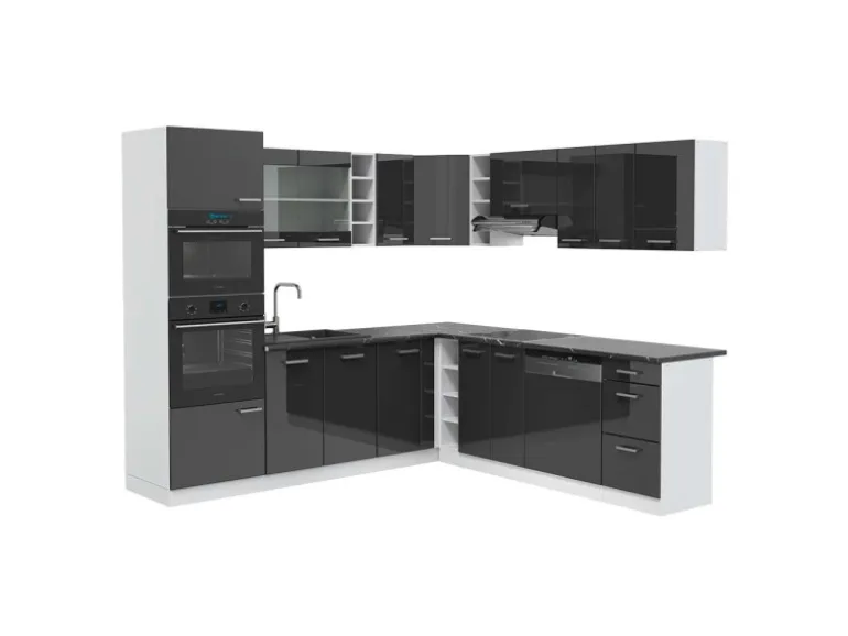 Vicco R-Line Eckküche Anthrazit Hochglanz/Weiß 237 x 247 cm AP Anthrazit ohne E-Geräte