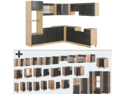 Vicco R-Line Eckküche Anthrazit Hochglanz/Goldkraft Eiche 237 x 247 cm AP Eiche ohne E-Geräte