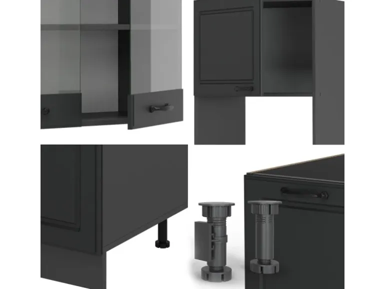Vicco R-Line Eckküche Anthrazit Landhaus/Anthrazit 237 x 247 cm AP Eiche ohne E-Geräte