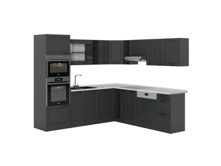 Vicco R-Line Eckküche Anthrazit Landhaus/Anthrazit 237 x 247 cm AP Marmor ohne E-Geräte