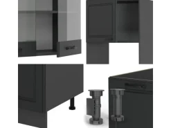 Vicco R-Line Eckküche Anthrazit Landhaus/Anthrazit 237 x 247 cm AP Marmor ohne E-Geräte