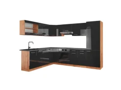 Vicco R-Line Eckküche Anthrazit Hochglanz/Goldkraft Eiche 227 x 287 cm AP Anthrazit ohne E-Geräte