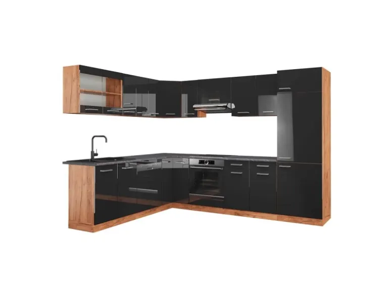 Vicco R-Line Eckküche Anthrazit Hochglanz/Goldkraft Eiche 227 x 287 cm AP Anthrazit ohne E-Geräte