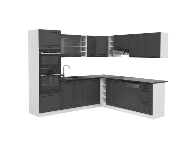 Vicco R-Line Eckküche Anthrazit Landhaus/Weiß 237 x 247 cm AP Anthrazit ohne E-Geräte