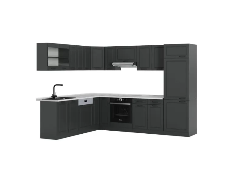 Vicco R-Line Eckküche Anthrazit Landhaus/Anthrazit 227 x 287 cm AP Marmor ohne E-Geräte