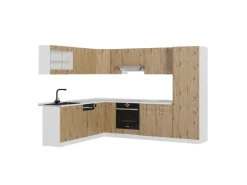 Vicco R-Line Eckküche Artisan Eiche/Weiß 227 x 287 cm AP Marmor ohne E-Geräte