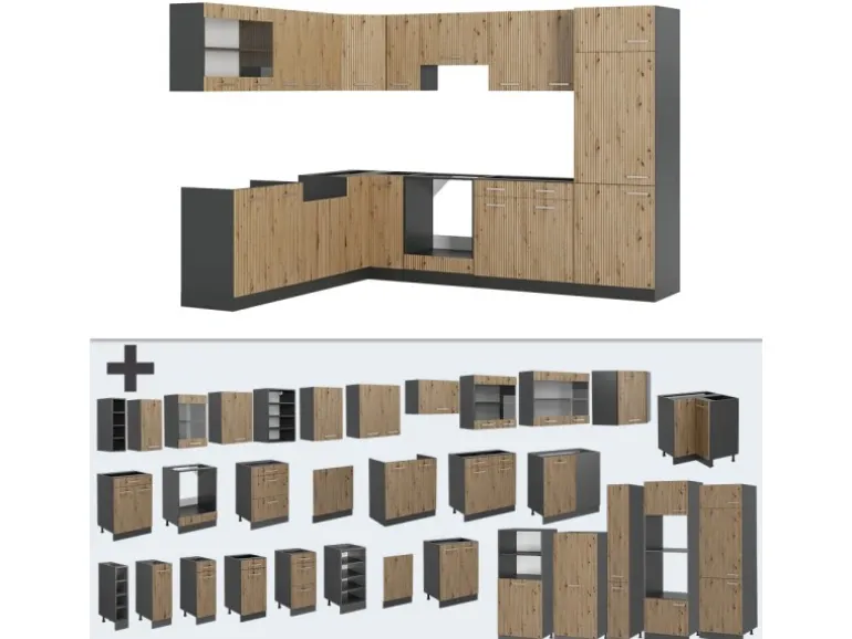 Vicco R-Line Eckküche Artisan Eiche/Anthrazit 227 x 287 cm AP Anthrazit ohne E-Geräte