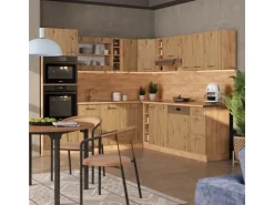 Vicco R-Line Eckküche Artisan-Eiche/Goldkraft Eiche 237 x 247 cm AP Marmor ohne E-Geräte