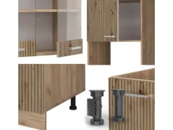 Vicco R-Line Eckküche Artisan-Eiche/Goldkraft Eiche 237 x 247 cm AP Marmor ohne E-Geräte