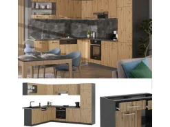 Vicco R-Line Eckküche Artisan Eiche/Anthrazit 227 x 287 cm AP Marmor ohne E-Geräte
