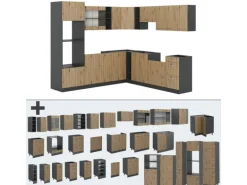 Vicco R-Line Eckküche Artisan Eiche/Anthrazit 237 x 247 cm AP Eiche ohne E-Geräte