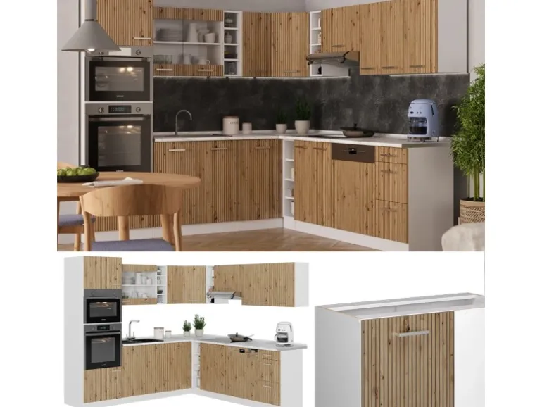 Vicco R-Line Eckküche Artisan Eiche/Weiß 237 x 247 cm AP Eiche ohne E-Geräte