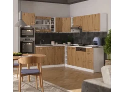 Vicco R-Line Eckküche Artisan Eiche/Weiß 237 x 247 cm AP Eiche ohne E-Geräte
