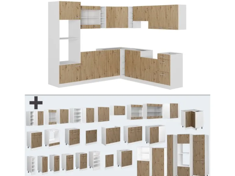 Vicco R-Line Eckküche Artisan Eiche/Weiß 237 x 247 cm AP Eiche ohne E-Geräte