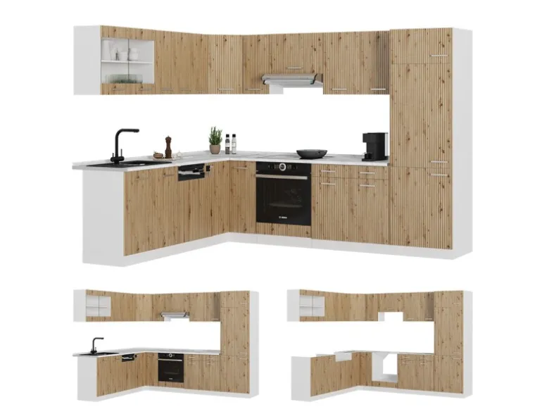 Vicco R-Line Eckküche Artisan Eiche/Weiß 227 x 287 cm ohne Arbeitsplatte ohne E-Geräte