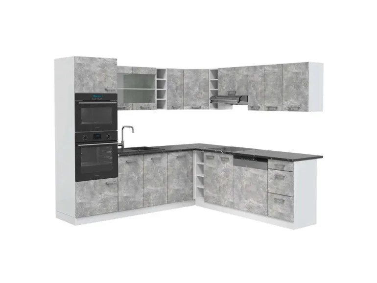 Vicco R-Line Eckküche Beton/Weiß 237 x 247 cm AP Anthrazit ohne E-Geräte