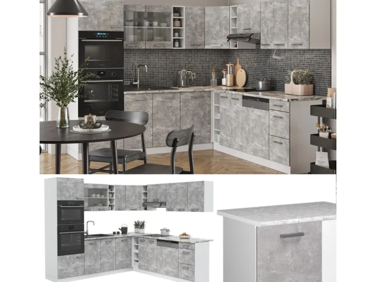 Vicco R-Line Eckküche Beton/Weiß 237 x 247 cm AP Anthrazit ohne E-Geräte