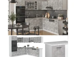 Vicco R-Line Eckküche Beton/Weiß 237 x 247 cm AP Eiche ohne E-Geräte
