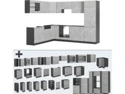 Vicco R-Line Eckküche Beton/Anthrazit 227 x 287 cm AP Eiche ohne E-Geräte