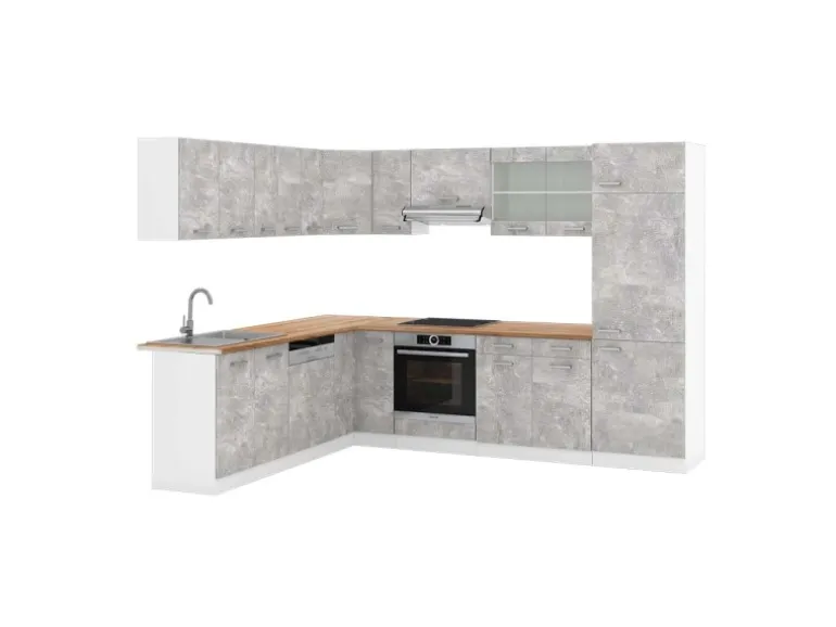 Vicco R-Line Eckküche Beton/Weiß 227 x 287 cm AP Eiche ohne E-Geräte