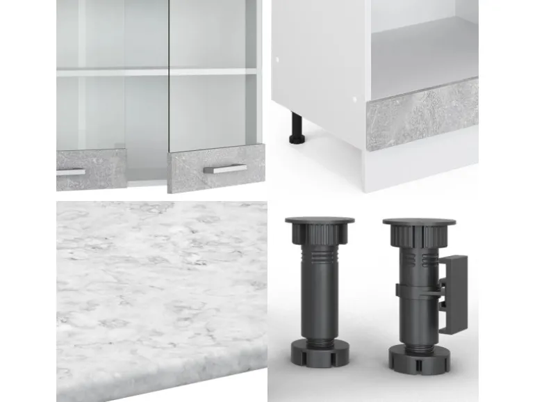 Vicco R-Line Eckküche Beton/Weiß 227 x 287 cm AP Eiche ohne E-Geräte
