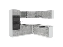Vicco R-Line Eckküche Beton/Weiß 237 x 60 cm ohne Arbeitsplatte ohne E-Geräte