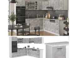 Vicco R-Line Eckküche Beton/Weiß 237 x 60 cm ohne Arbeitsplatte ohne E-Geräte