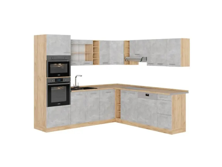Vicco R-Line Eckküche Beton/Goldkraft Eiche 237 x 247 cm AP Eiche ohne E-Geräte
