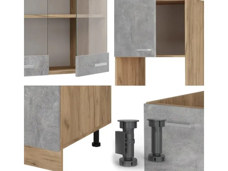 Vicco R-Line Eckküche Beton/Goldkraft Eiche 237 x 247 cm AP Eiche ohne E-Geräte