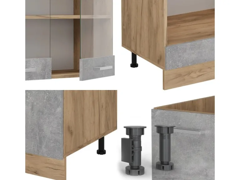 Vicco R-Line Eckküche Beton/Goldkraft Eiche 227 x 287 cm ohne Arbeitsplatte ohne E-Geräte