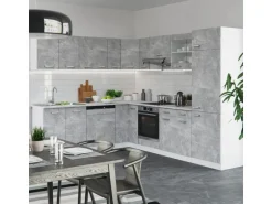 Vicco R-Line Eckküche Beton 227 x 287 cm AP Marmor ohne E-Geräte