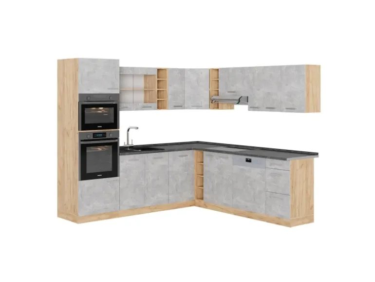 Vicco R-Line Eckküche Beton/Goldkraft Eiche 237 x 247 cm AP Anthrazit ohne E-Geräte