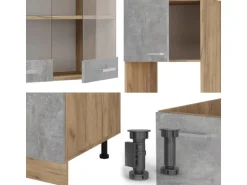 Vicco R-Line Eckküche Beton/Goldkraft Eiche 237 x 247 cm AP Anthrazit ohne E-Geräte