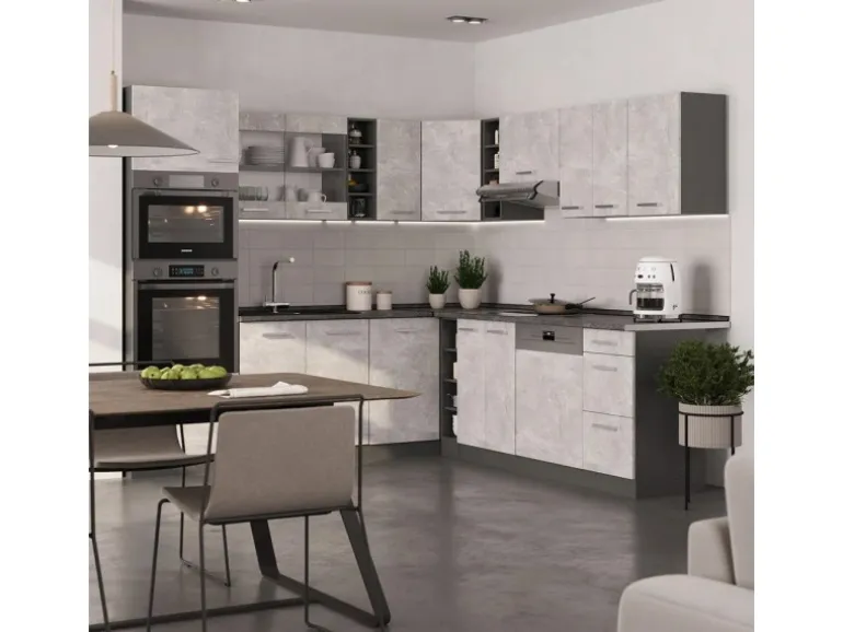 Vicco R-Line Eckküche Beton/Anthrazit 237 x 247 cm AP Marmor ohne E-Geräte