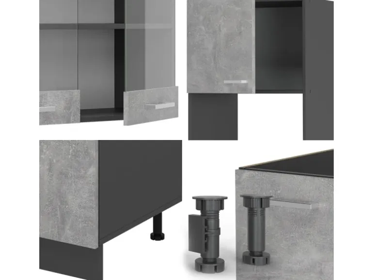 Vicco R-Line Eckküche Beton/Anthrazit 237 x 247 cm AP Marmor ohne E-Geräte